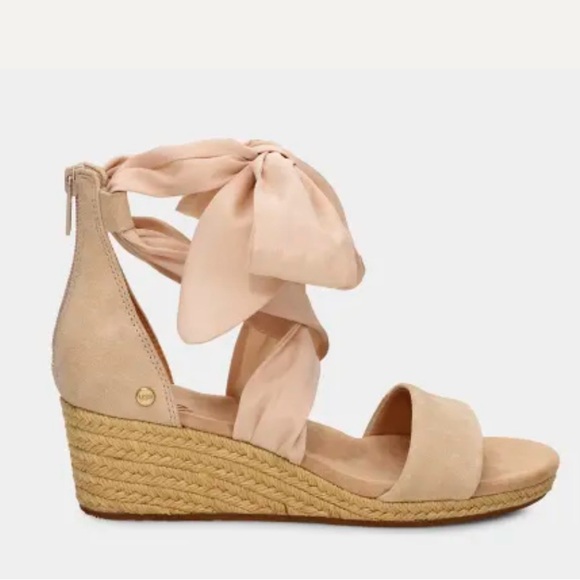 Ugg Sandals Women's 7 Beige Suede Comfort Wedge Espadrilles - Picture 5 of 10